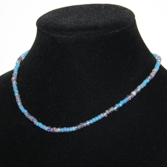 Vintagejelyfish Jewelry - Blue glass beaded necklace 16"